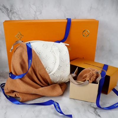 China Wholesale Custom Orange Recyclable Suede Velvet Dust Cover Double Drawstring Bags Packaging For Luxury Handbags With Private Label for sale