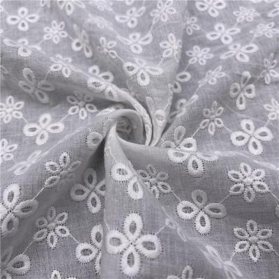 China Breathable Hot Sale 60S*60S Single Jersey Net White Embroidered 100% Cotton Fabric For Woman Dress for sale