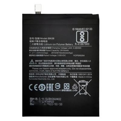 China High Quality 3010mAh BN36 Mobile Phone Battery For Xiaomi MI 6X Mi6X Phone Battery for sale