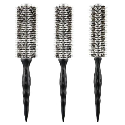 China Waterproof 3 Sizes Ceramic Coated Round Striped Comb Wood Handle Nylon Fiber Hair Brush for sale