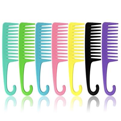 China home & Wholesale Custom Logo Wide Tooth Comb Plastic Salon Detangling Comb With Hook for sale