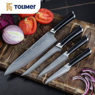 China Viable Japanese AUS-10 Damascus Kitchen Knife G10 Handle 4 Pcs Kitchen Knife Set With Exquisite Gift Box for sale