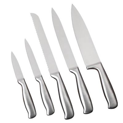 China Viable Wholesale 5pcs Classic Kitchen Knife Set 3CR13 Stainless Steel 430 Handle Cleaver Cutting Knife Set Bread Knife for sale