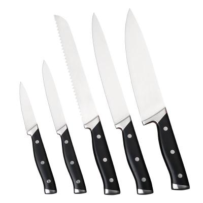 China Viable Good Quality Black Santoku Knife Handle ABS 430 Stainless Steel 3CR13 Knife Set 5pcs Kitchen Amazon Serving Knife for sale