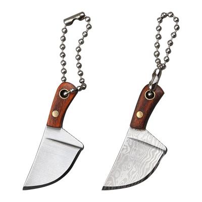 China Hot Sale Mini Stylish Modern 3CR13 Stainless Steel Blade Colored wood+copper nail handle knife main chain knife mini pocket knife for sale