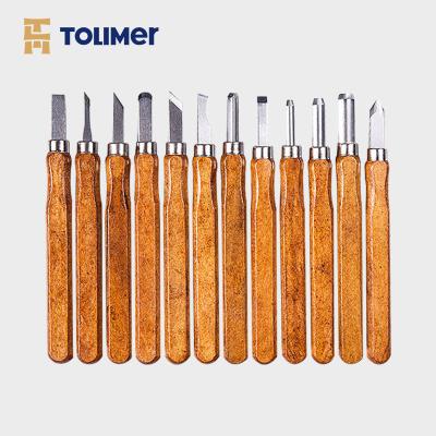 China Customization Viable Carving Tools Stainless Steel Art 12pcs Sharp Carving Knife Set With Oak Wood Handle for sale