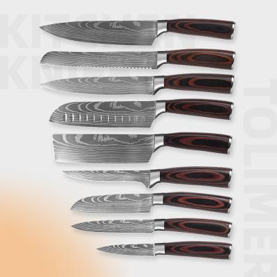 China Viable Factory Price Wholesales Stainless Steel Knife Chef Knife 9 Pcs Knife Set With Wood Handle for sale