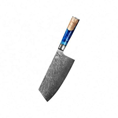 China 7.5 Inch Kitchen Viable Cleaver Knife Damascus Steel Butcher Knife Chopping Knife With Resin Shade Wood Handle for sale