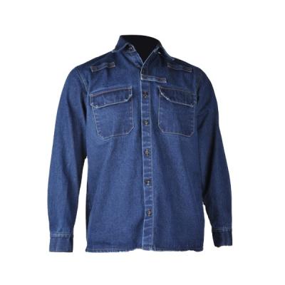 China FR Cotton NFPA 70E NFPA 2112 Flame Retardant Flame Resistant Denim Shirt With Button In Front Customized Logo for sale