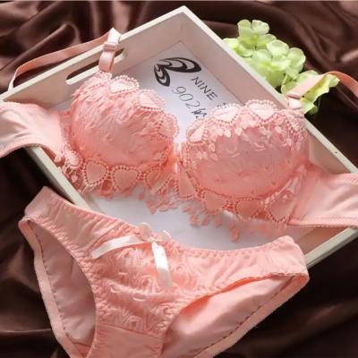 China N/A Lace Bra panties Sets Lovely Girls Cute Japanese Underwire Push Up Lace Embroidered Bra and brief Sets for Women for sale