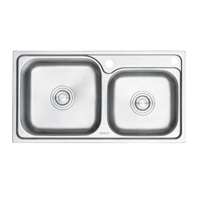 China Without Faucet HUIDA Double Bowl Kitchen Sink 304 Stainless Steel Kitchen Sink With Drainage for sale