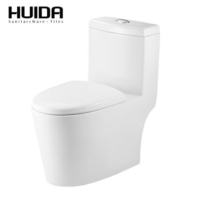 China Soft Narrow Siphon Double-Flow HUIDA Jet Ceramic Bathroom Sanitary Ware One Piece S-Covering 305mm Toilet for sale