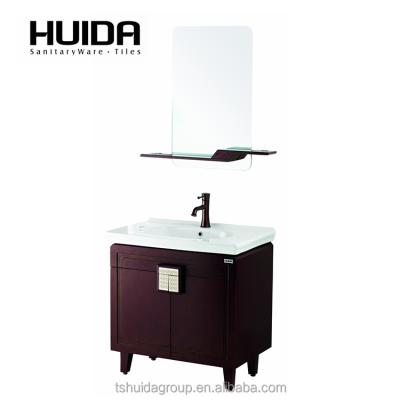 China Huida Environmental Friendly Commercial Bathroom Vanity Tops Cheap Wooden Bathroom Cabinet Counter Sink Cabinet With Mirror for sale