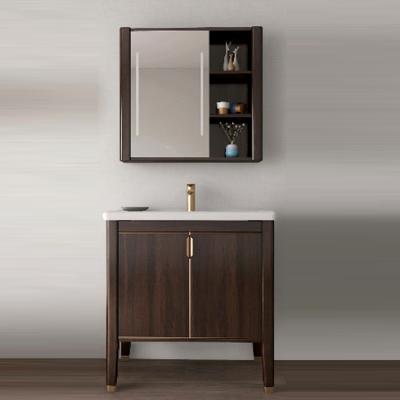 China Huida Luxurious LED Mirror Solid Wood And Plywood Ebony Material LED Mirror Bath Cabinet Bathroom Vanity for sale