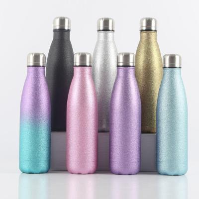 China Sustainable Luxury Modern Glitter Mounted Gold Vacuum Insulator Stainless Steels Water Bottle for sale