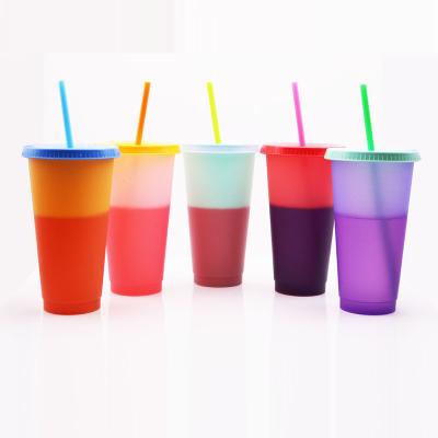 China Amazon Disposable Promotional Hot Seller Plastic Color Changing Cup Temperature Cold Cup Drinkware With Free Straw for sale