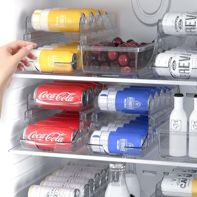 China Clear Plastic Stackable Kitchen Pantry Cabinets Double-Layer Fridge Drinks Freezer Soda Can Rack Organizer for sale