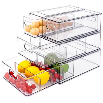 China Viable Clear Food Container Fridge Organizer Drawer Pull Out Stackable Trash Cans With Handles for sale