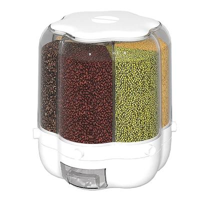 China Sustainable 360 ​​Degree Flower 6 Grids Food Rice Cereal Grain Round Dispenser Container With Lid for sale