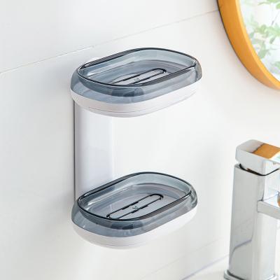 China Bathroom Storage Bathroom Double Layer Wall Mounted Soap Dish Holder With Draining Tray for sale