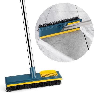 China Sustainable Telescopic Bathroom Shower 2-in-1 Cleaning Floor Scrub Brush With Comb Teetch And Squeegee for sale