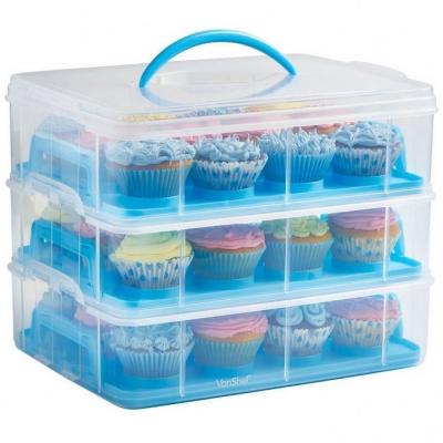 China Viable Snap and Stack 3 Tier Blue Cake Carrier Container for sale