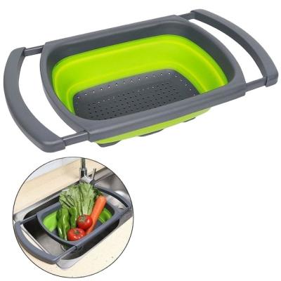 China Sustainable collapsible silicone colander with regular base to stand over sink strainer for sale