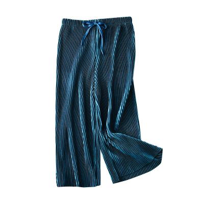 China New Antibacterial Pleated Wide Leg Pants Girls Loose Casual Chiffon Pants Ice Silk Ninth Pants for sale