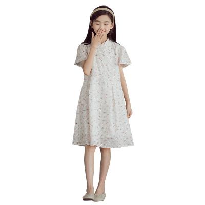 China Anti-wrinkle Chinese style short sleeve dress summer dress princess long hem Chinese college girl embroidered cheongsam for sale