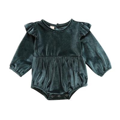 China Wholesale Spandex Autumn Winter Ruffle Velvet Infant Pajama Jumpsuit Candy Color Kids Boutique Clothing/Organic Cotton Baby Newborn Rompers for sale