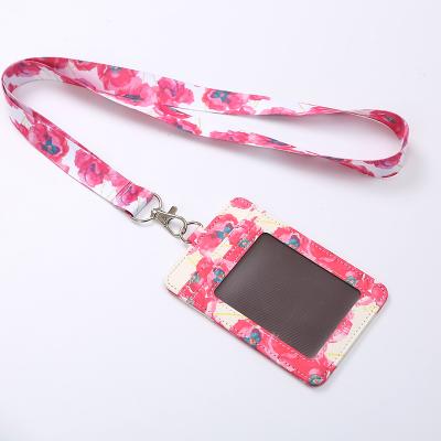 China Eco-frindly Arrival PU Card Holder Fashion Print Flower Card Holder with Sublimation Print Floral Neck Lanyard for sale