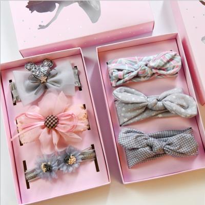 China Hot Saling Baby Headband Newborn Hair Accessories Elastic Pink Hair Accessories 3pc/gift Box for sale