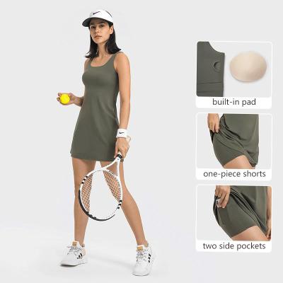 China STC Womens Tennis Skirt One Piece Built In Pockets Shorts U Shape Neck Workout Sportwear for sale