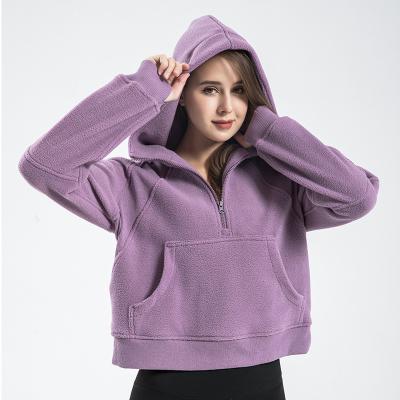 China Warm Polar fleece Half Zipper Women Over Size Equestrian Hoodie Ladies Te koop