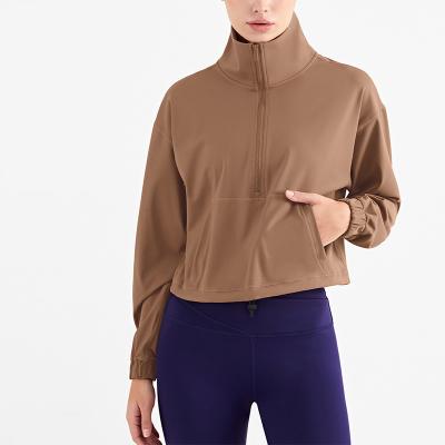 China Los altos tops de la yoga de las señoras del ocio del cuello espesan semi la cremallera para las mujeres en venta