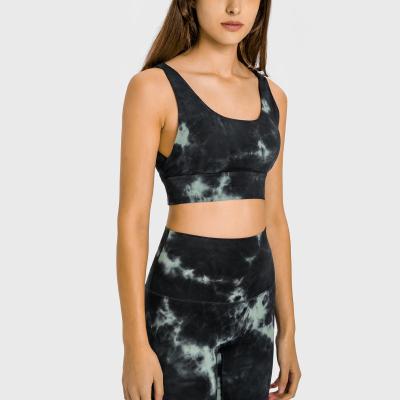 China Women Tie Dye Workout Sets 2 Piece U Type Sports Bra And Yoga Pants Set for sale