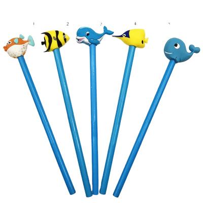 China 2021 Europe Ocean Pencil Customized Cute Animal Side Rubber Soft Soft Pencil Double Sided Silicone PVC Topper for sale