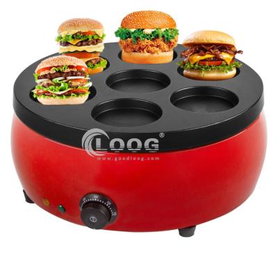 China Hamburger Making Machine Snack Equipment 7Holes Egg Burger Bun Press Maker Patty Commercial Automatic Telur Chicken Burger Bread Maker Machine for sale