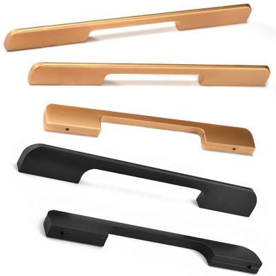 China Wholesale Modern Matte Black Gold Pulls Aluminum Alloy Kitchen Drawer Pulls Cabinet Hardware Wardrobe Handles for sale