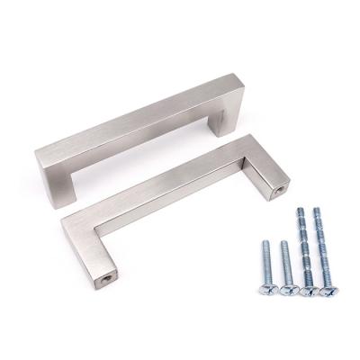 China Modern Stainless Steel Brushed Nickel Square Drawer Handle / Silver Color Sideboard for sale