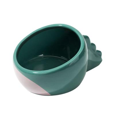 China Green 13*7cm 10*5cm Round Pet Ceramic Bowl Dinosaur Shape Anti Vomiting Ceramic Dog Bowls for sale