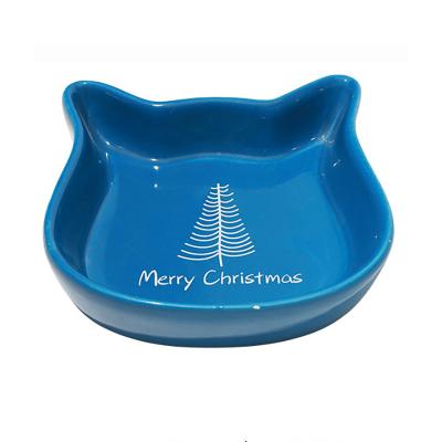 China Christmas Reindeer Porcelain Ceramic Cat Food Bowls Round Ear 300ml 100ml Ceramic Dog Bowls for sale