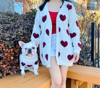 China Comfy Terry Sweater Dog Matching Pet Owner Set Red Heart Pattern for sale