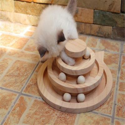 China 2/3 capa Cat Scratch Turntable Smart Track de madera con las bolas en venta