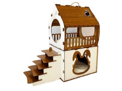 China 2 Floor Castle Wooden Rabbit House Indoor 5 Stairs Support 17lbs for sale