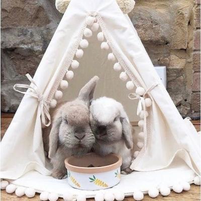 China Natural Cotton Rabbit Bunny House Diy Bunny Teepee With Pom Pom Pad for sale