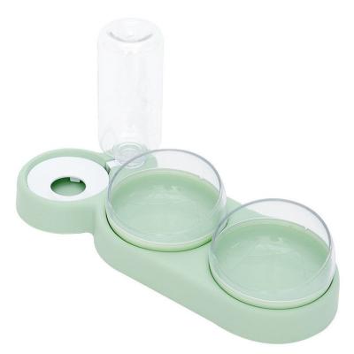 China 500ml Plastic Automatic Pet Feeder Bowl Raised Stand Double Bowl Pet Feeder for sale