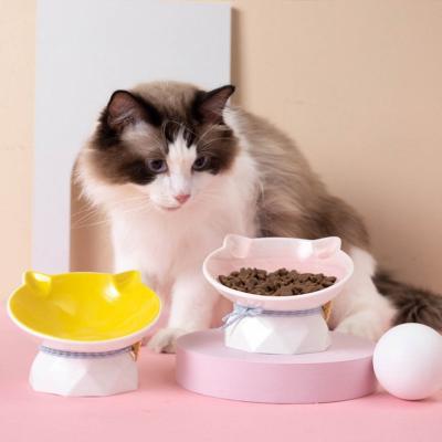 China Cat Ears 20 Degree Elevated Tilted Cat Bowls Raised Macaron Color Ceramic Dog Bowls for sale