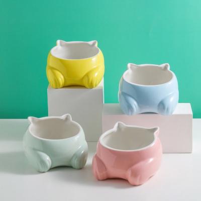 China Candy Colored Tableware Pet Ceramic Bowl Non Toxic 15deg Tilt Angle Ceramic Dog Bowls for sale