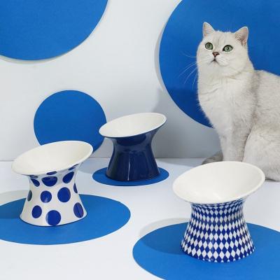 China Blue Diamond Pet Ceramic Cat Bowl Food Water Slow Feeder Dog Bowl for sale